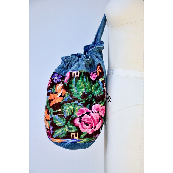 Floral Embroidered Bag - Colorful Embroidery Bag - Denim Bag - Hand Embroidered - Picture 5 of 10